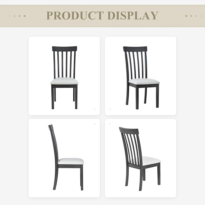 COLAMY Wooden Dining Chairs Set of 6, PU Leather Dining Room Kitchen Side Chair with Spindle High Back and Adjustable Foot Pegs - Grey - LeafyLoom