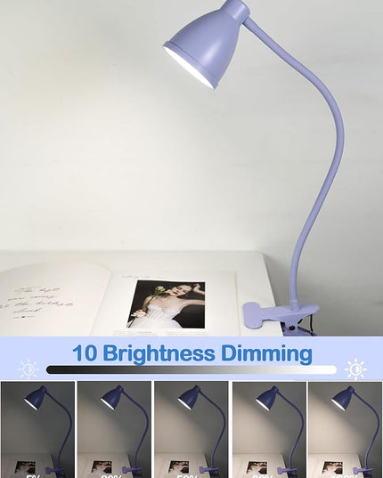BOHON Desk Lamp with Clamp, 10W 38 LED Clip on Light, 3 Color 10 Brightness Auto Off Timer, Flexible Gooseneck Clip Lamp, Desk Lights for Office Home Bed Bedside Reading, Lilac Purple - LeafyLoom
