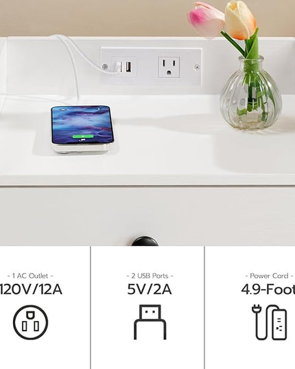 HOOBRO Nightstand with Charging Station, End Table with Drawer and Opening Shelf, Side Table with USB Ports and Outlets, Bedside Table for Bedroom, Small Night Stand Simple Style, White WT18UBZ01 - LeafyLoom