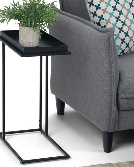 SIMPLIHOME Garner 18 Inch Wide Metal Tray Top C Side Table in Black, For the Living Room and Bedroom - LeafyLoom