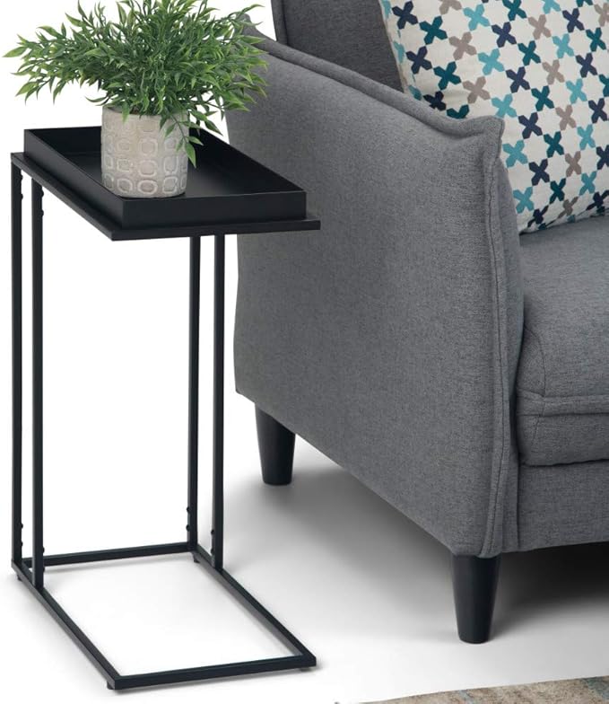 SIMPLIHOME Garner 18 Inch Wide Metal Tray Top C Side Table in Black, For the Living Room and Bedroom - LeafyLoom