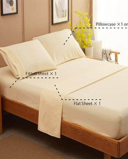 SONORO KATE Bed Sheet Set Super Soft Microfiber 1800 Thread Count Luxury Egyptian Sheets 18-Inch Deep Pocket Wrinkle-4 Piece(Queen Ivory) - LeafyLoom