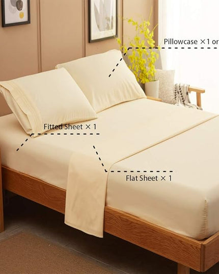 SONORO KATE Bed Sheet Set Super Soft Microfiber 1800 Thread Count Luxury Egyptian Sheets 18-Inch Deep Pocket Wrinkle-4 Piece(California King Ivory) - LeafyLoom