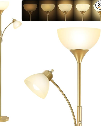 Floor Lamp, Standing lamp, 3 Levels Dimmable Brightness, Included 9W and 5W LED Bulbs, Lamp for Living Room, Bedroom, Office, Reading - LeafyLoom