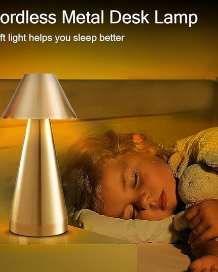 Portable Metal Desk Lamp, Cordless Metal LED Table Lamp,3 Color Touch Control Rechargeable Lamp,3-Levels Brightness Room Decor Desk Lamp,Bedside Lamp,Dining Room Lamp (Gold) - LeafyLoom