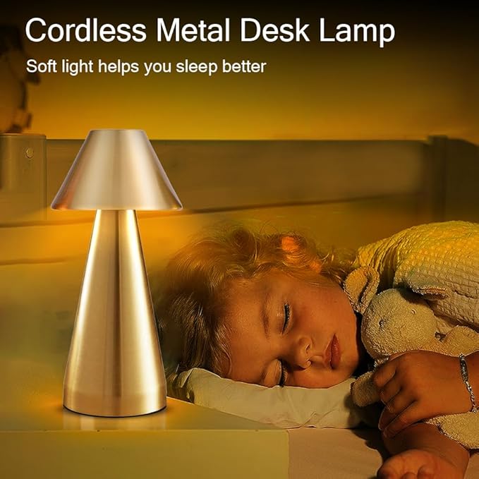 Portable Metal Desk Lamp, Cordless Metal LED Table Lamp,3 Color Touch Control Rechargeable Lamp,3-Levels Brightness Room Decor Desk Lamp,Bedside Lamp,Dining Room Lamp (Gold) - LeafyLoom