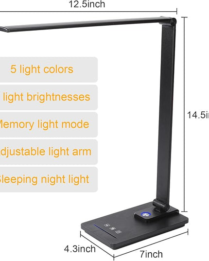 LED Desk Lamp, Black Modern Table Lamp, Ideal Gift for Study, Office. Dimmable Desk Lamp for Work, Video Conferencing, Reading and Writing, Arts and Crafts, Nail Art. - LeafyLoom