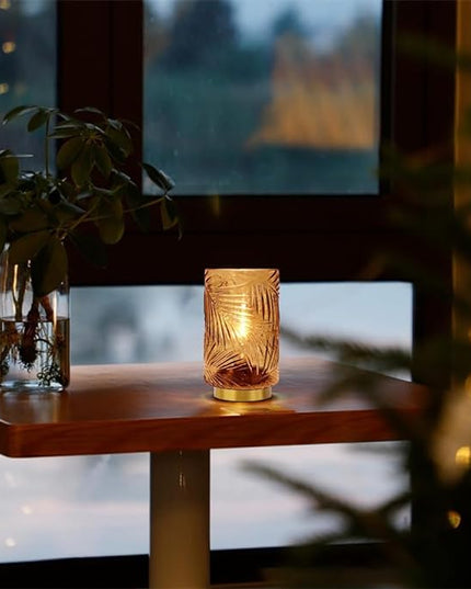 Battery Operated Lamp with Timer, Glass Cordless Lamps Beside Table Light,Small Lamp with for Home Decorative Living Corner Bedroom - LeafyLoom