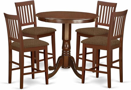 East West Furniture JAVN5-MAH-C 5 Piece Kitchen Counter Set Includes a Round Dining Table with Pedestal and 4 Linen Fabric Dining Room Chairs, 36x36 Inch, Mahogany - LeafyLoom