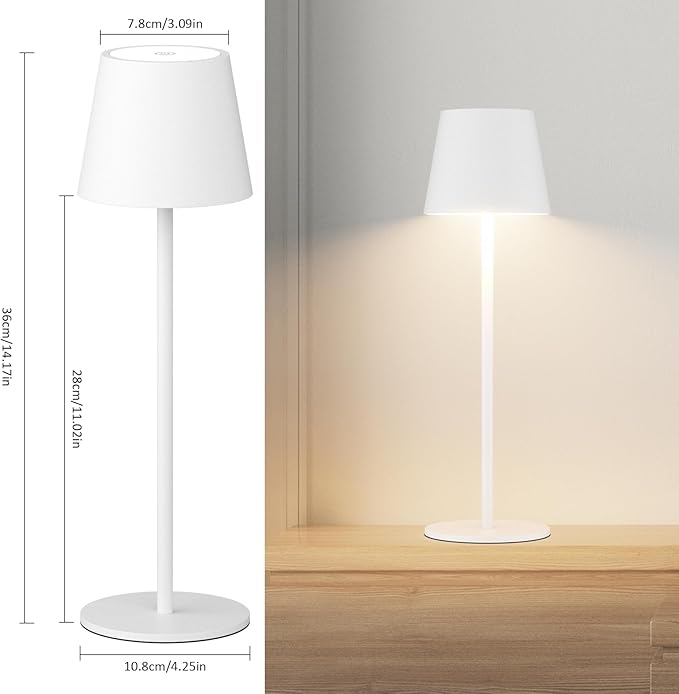 2 Pack Dimmable Table Lamp 3000k Warm White, IP54 Wireless Bottle Lamp for Indoor and Outdoor, 5000 mAh Rechargeable Table Lamp for Family, Restaurant & Bar(White) - LeafyLoom