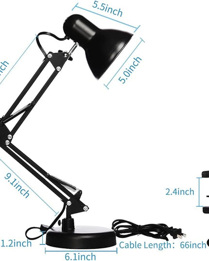 Led Desk Lamp with Clamp - Swing Arm Desk Lamp with 1 LED Cold Light Bulbs 6500K - Folding Table Lamp，Used for Office, Work, Study, Dormitory Reading and Eye Protection Desk Lamp (Black-01) - LeafyLoom