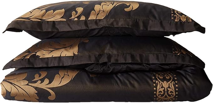 Chezmoi Collection 7-Piece Jacquard Floral Comforter Set, California King, Black/Gold - LeafyLoom