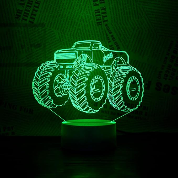 3D Lamp for Child Monster Truck Series Nightlamp Bedside Lamps 7 Colors Illusion for Child Night Light Lamps for Child Room Lamp As Gift Ideas for Boys or Kids - LeafyLoom