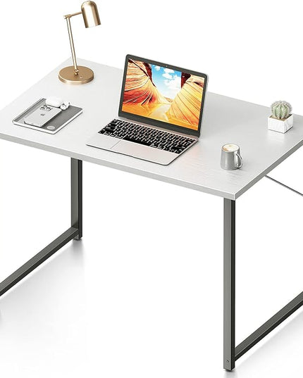 Coleshome 32 Inch Computer Desk, Modern Simple Style Desk for Home Office, Study Student Writing Desk, White Black - LeafyLoom