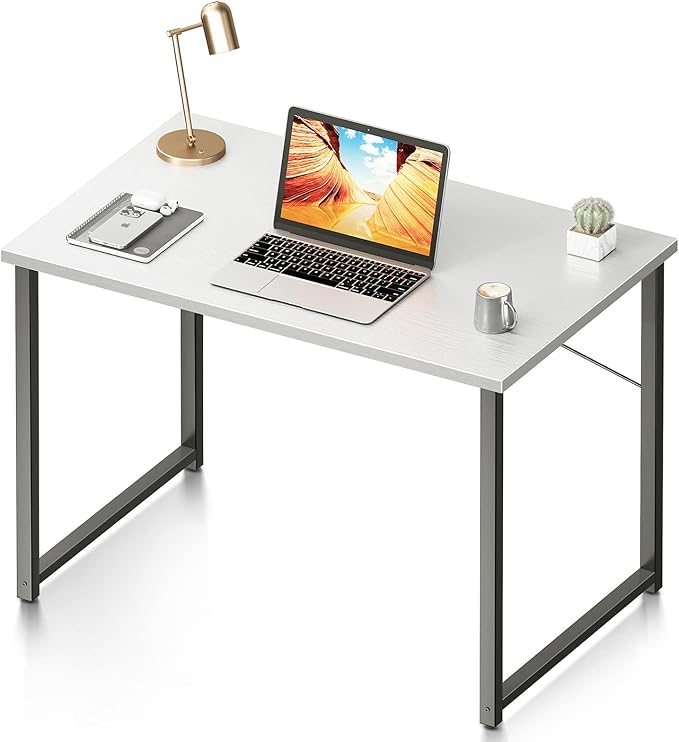Coleshome 32 Inch Computer Desk, Modern Simple Style Desk for Home Office, Study Student Writing Desk, White Black - LeafyLoom