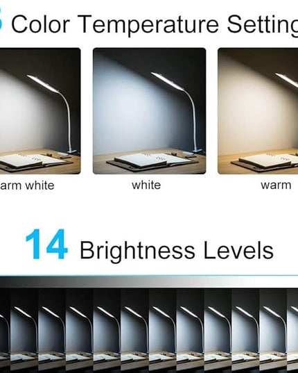RAOYI LED Desk Lamp, 5W USB Clip on Light Eye-Caring Reading Clamp Table Lamp with 48 LEDs Flexible Gooseneck, 3 Color Modes and 14 Brightness Levels for Office Bedroom Study (Black) - LeafyLoom