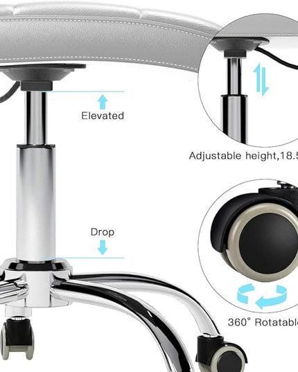 360° Office Desk Chair,PU Adjustable Rolling Task Chair with Backrest for Barber,Office,Home, Computer,360° Swivel,Armless (white) - LeafyLoom