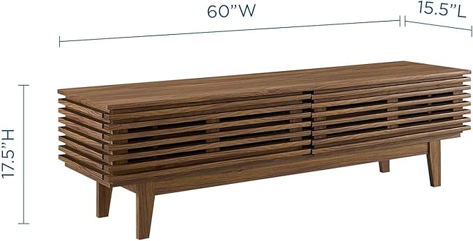 Modway Render 60" Mid-Century Modern Low Profile TV Stand in Walnut, 60 Inch - LeafyLoom