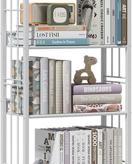 White 5 Tiers Tall Bookshelf, Industrial Storage Shelf, Multifunctional Narrow Bookcase, Display Standing Shelf Units for Living Room, Bedroom, Kitchen - LeafyLoom