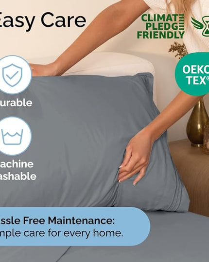 Cal King Size 4 Piece Sheet Set - Comfy Breathable & Cooling Sheets - Hotel Luxury Bed Sheets for Women & Men - Deep Pockets, Easy-Fit, Soft & Wrinkle Free Sheets - Steel Blue Oeko-Tex Bed Sheet Set - LeafyLoom