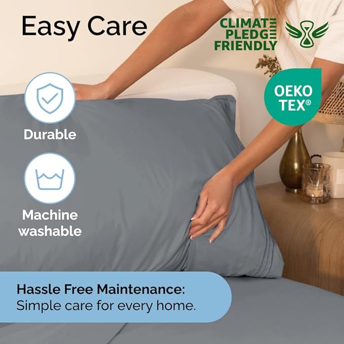 Full Size 4 Piece Sheet Set - Comfy Breathable & Cooling Sheets - Hotel Luxury Bed Sheets for Women & Men - Deep Pockets, Easy-Fit, Soft & Wrinkle Free Sheets - Steel Blue Oeko-Tex Bed Sheet Set - LeafyLoom