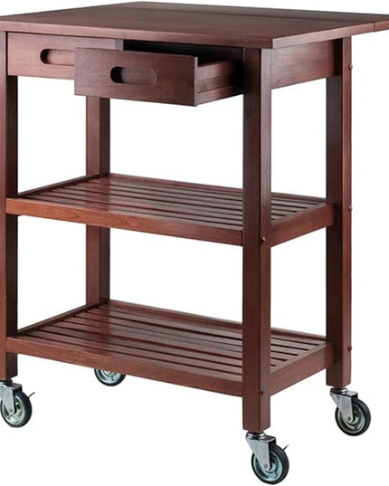 Winsome 94734 Jonathan 2 Drawer Rolling Kitchen Cart in Walnut - LeafyLoom