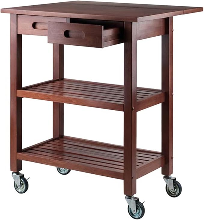 Winsome 94734 Jonathan 2 Drawer Rolling Kitchen Cart in Walnut - LeafyLoom