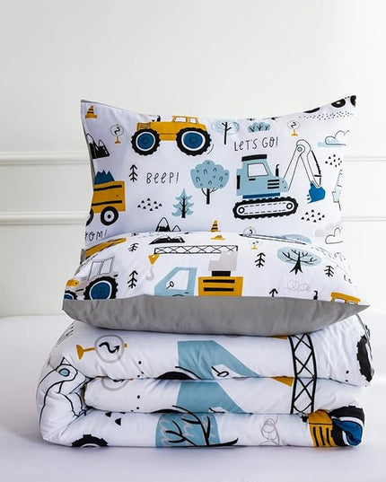 NTBED Construction Truck Twin Comforter Set for Boys Kids Forest Vehicles Excavator Tractor Lightweight Microfiber Cars Bedding Sets - LeafyLoom