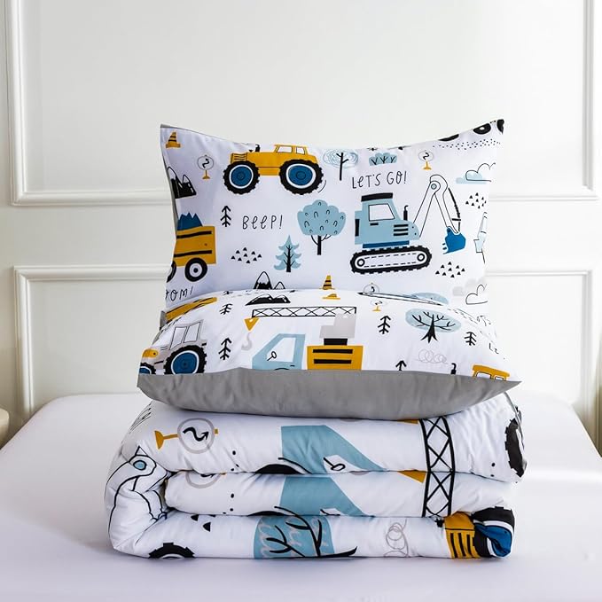 NTBED Construction Truck Twin Comforter Set for Boys Kids Forest Vehicles Excavator Tractor Lightweight Microfiber Cars Bedding Sets - LeafyLoom