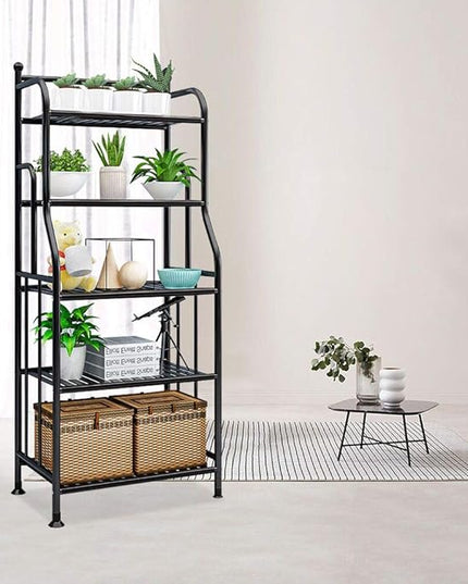 Shelving Unit Bakers Rack Metal Storage Shelves Laundry Shelf Organizer Standing Shelf Units for Laundry Kitchen Bathroom Pantry Closet Indoor and Outdoor (5 Tier, Black) - LeafyLoom