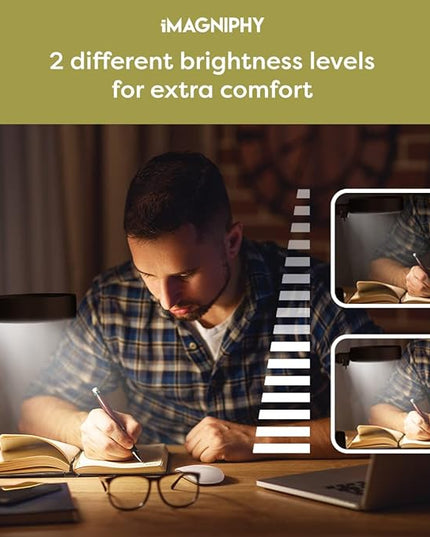 8X Desk Magnifying Light - Magnifying Glass for Reading and Crafts with 6 LEDs (No Glare, No Flickering) - Magnifying Lamp with Light and Stand, 2 Brightness Settings - Ideal for Seniors - LeafyLoom