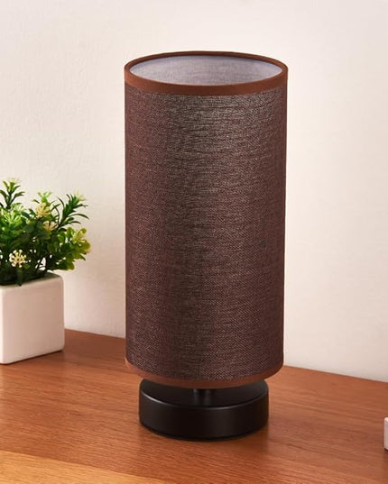 Table Lamp, Bedside Nightstand Lamp, Simple Desk Lamp, Cylinder Table Lamp for Bedroom Living Room Office Study, Brown Shade and Black Base - LeafyLoom