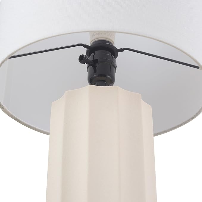 Globe Electric 65922 20" Table Lamp, Ribbed Concrete Finish, White Linen Shade - LeafyLoom