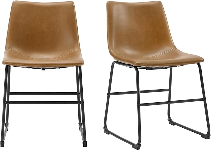 Walker Edison Douglas Urban Industrial Faux Leather Armless Dining Chairs, Set of 2, Whiskey Brown - LeafyLoom