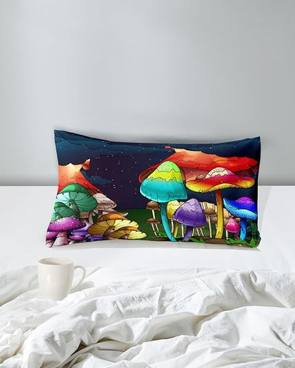 Mushroom Twin Comforter Set for Boys Cartoon Colorful Mushroom Bedding Set Night Sky Mushroom Comforter Set for Boys Bedroom All-Season Breathable Cute Mushroom Quilt with Pillowcase - LeafyLoom