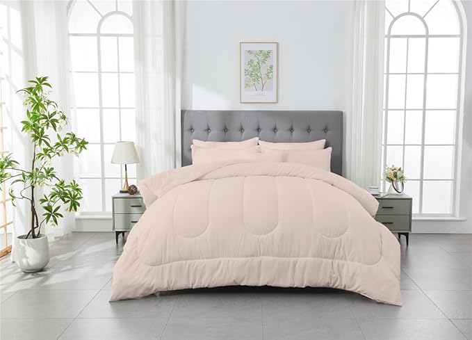 3 Piece Solid Color All Season Bedding Comforter Set Microfiber Soft Lightweight Bedding Set for Kids Teens Adults Room Decor with 1 Comforter and 2 Pillowcases King - LeafyLoom