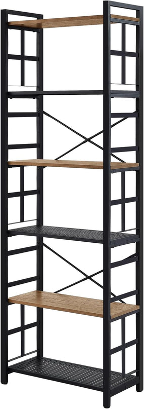 HOMBAZAAR Bookshelf,6 Tier Tall Bookshelf with Metal Frame,Open Bookshelves and Bookcases,Industrial Book Shelf for Living Room,Home Office and Bedroom,Rustic Brown - LeafyLoom
