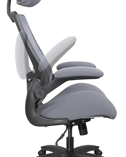 BOLISS 400lbs Ergonomic Mesh Office Chair, High Back Desk Chair - Adjustable Headrest with Flip-Up Arms, Tilt Function, Lumbar Support and Swivel Computer Task Chair-Grey - LeafyLoom