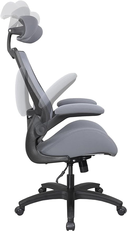 BOLISS 400lbs Ergonomic Mesh Office Chair, High Back Desk Chair - Adjustable Headrest with Flip-Up Arms, Tilt Function, Lumbar Support and Swivel Computer Task Chair-Grey - LeafyLoom