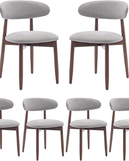COLAMY Wooden Dining Chairs Set of 6, Modern Fabric Upholstered Kitchen Side Chairs, Farmhouse Dining Room Chair with Foot Pegs, Light Grey - LeafyLoom