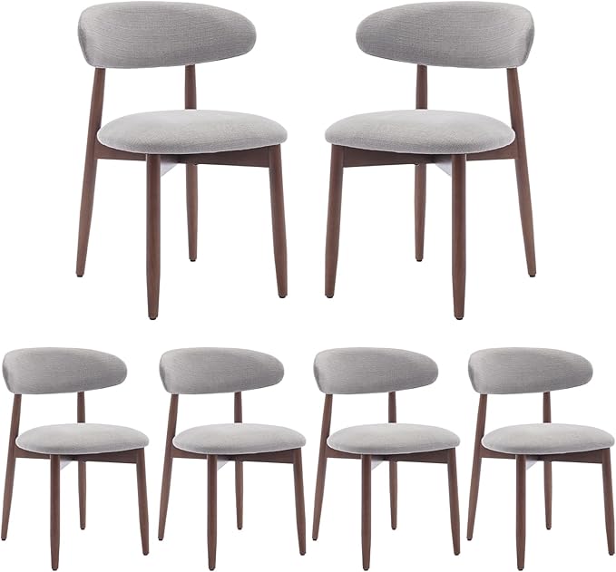 COLAMY Wooden Dining Chairs Set of 6, Modern Fabric Upholstered Kitchen Side Chairs, Farmhouse Dining Room Chair with Foot Pegs, Light Grey - LeafyLoom