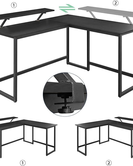 L Shape Computer Desk - Spacious 55 inch Corner Desk Home Office Desk Gaming Desk with Reversible Monitor Stand and Adjustable Feet, Easy Assembly, Black - LeafyLoom