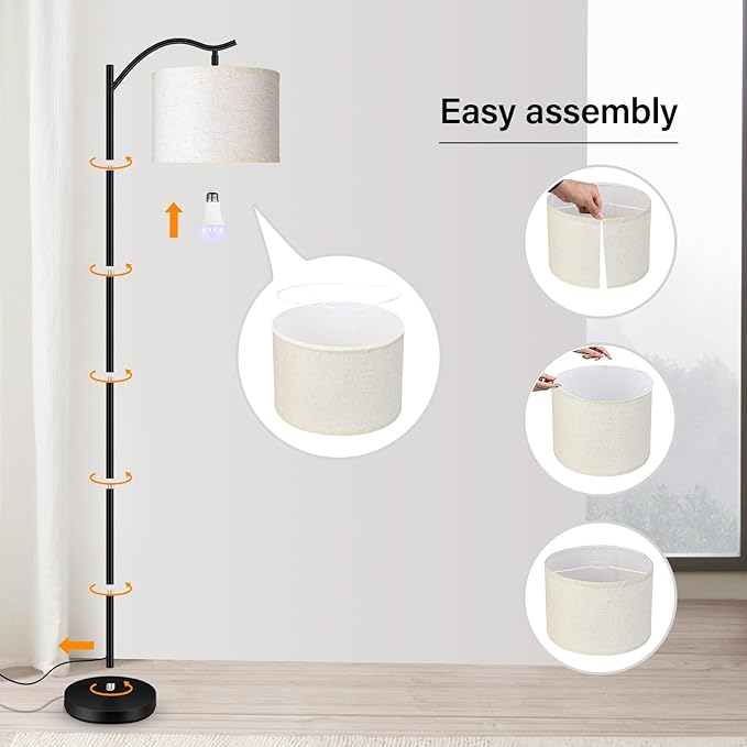 BoostArea Floor Lamp for Living Room,Arc Floor Lamp with Remote Control,Stepless Dimmable Brightness & Colors Temperature 2700k-6500k,Modern Standing Lamp for Bedroom Study Room Office,Beige - LeafyLoom