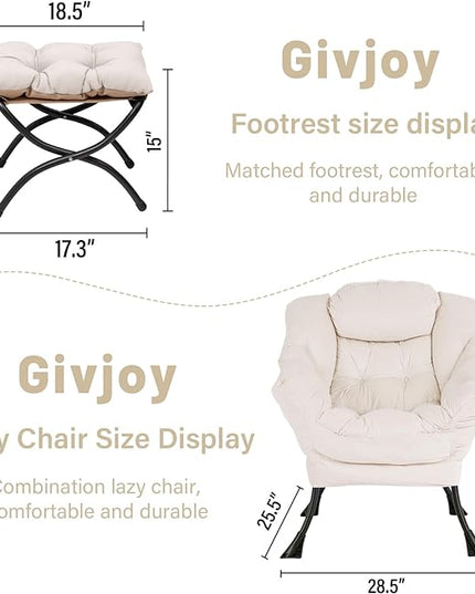 Lazy Chair and Ottoman, Large Accent Lounge Chair with Armrests and a Side Pocket, Modern Leisure Upholstered Sofa Reading Armchair with Footrest for Bedroom, Living Room, Dorm Rooms, Office - LeafyLoom