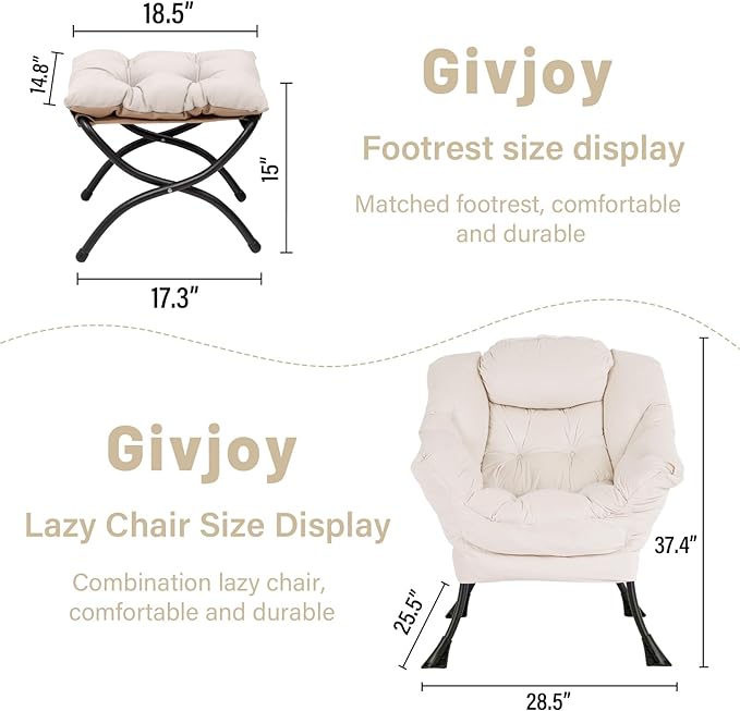 Lazy Chair and Ottoman, Large Accent Lounge Chair with Armrests and a Side Pocket, Modern Leisure Upholstered Sofa Reading Armchair with Footrest for Bedroom, Living Room, Dorm Rooms, Office - LeafyLoom