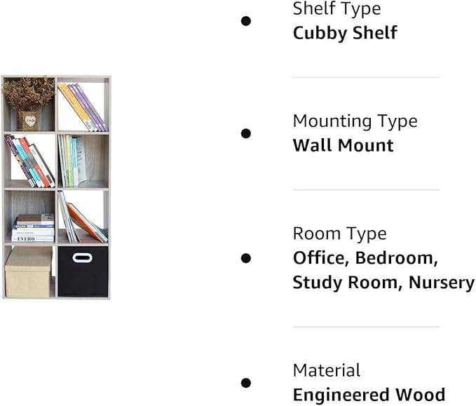 PACHIRA E-Commerce Cubby Storage Organizer, 8 Cube Unit Shelf, Closet Cabinet, DVD Rack Bookshelf File Organizer Rack in Study, each cube 28.5 cm, OAK GREY - LeafyLoom