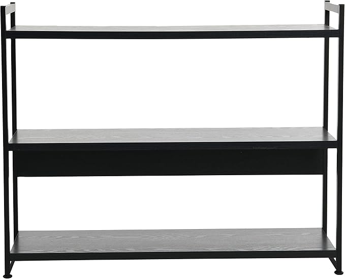 Household Essentials 3 Tier Wide Book Shelf, Medium, Black Oak Finish - LeafyLoom