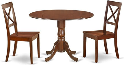 East West Furniture DLBO3-MAH-W 3 Piece Modern Dining Table Set Contains a Round Wooden Table with Dropleaf and 2 Dining Room Chairs, 42x42 Inch, Mahogany - LeafyLoom
