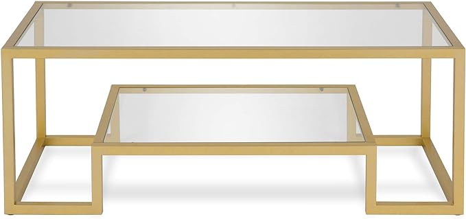Henn&Hart 45" Wide Rectangular Coffee Table in Brass, Modern coffee tables for living room, studio apartment essentials - LeafyLoom