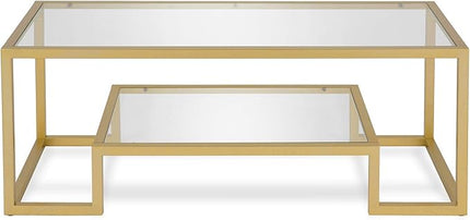 Henn&Hart 45" Wide Rectangular Coffee Table in Brass, Modern coffee tables for living room, studio apartment essentials - LeafyLoom